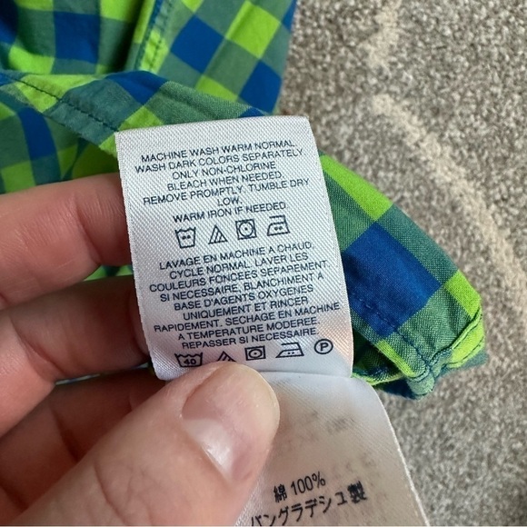Lands’ End Boys Green and Blue Plaid Check Button Down Shirt L 7 - Picture 4 of 4